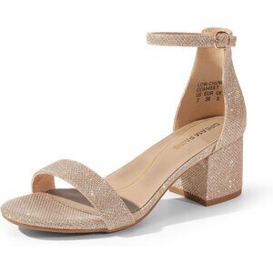 Dream Pairs Women's Gold Glitter Chunky Block Heel Ankle Strap Sandals Shoes